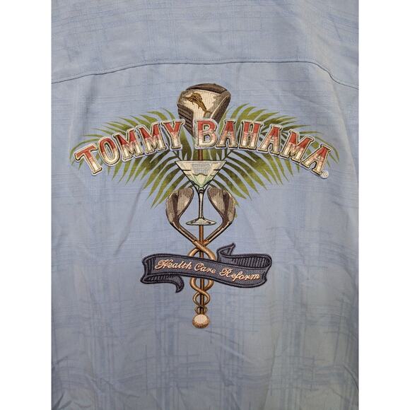 Tommy Bahama Embroidered Silk Shirt Mens XL Golf Martini Tropical Button Blue - Picture 2 of 14